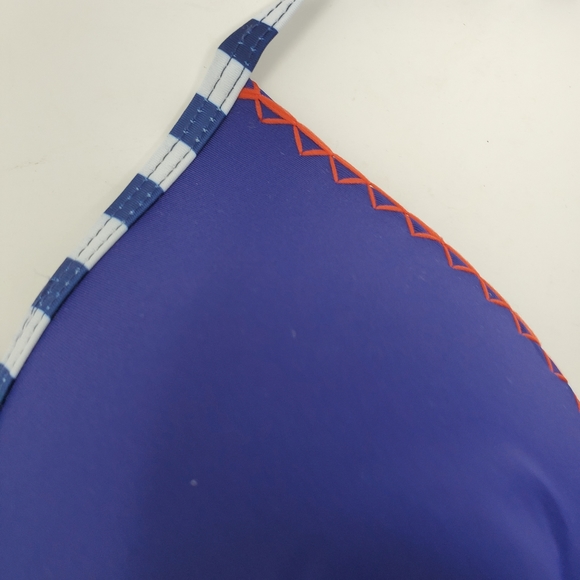 Sailor Blue Bikini Top Twist Front Red Embroidery - Picture 3 of 8